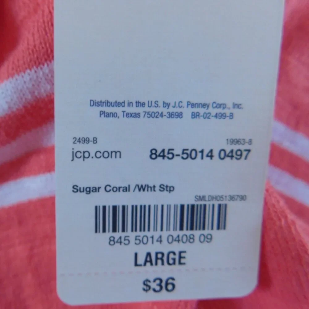 ST. JOHN’S BAY Womens Striped Open Front Cardigan Sweater 3/4 Sleeve Large